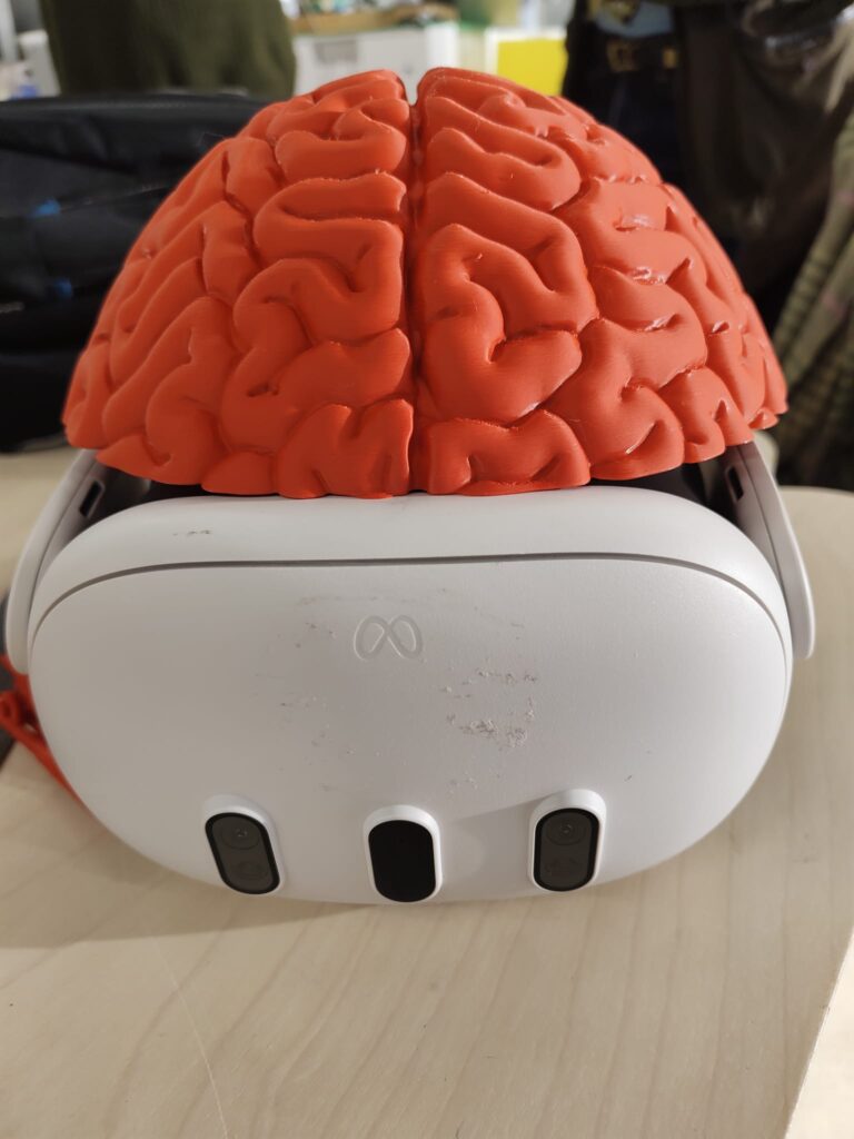 3d printed brain on a VR headset